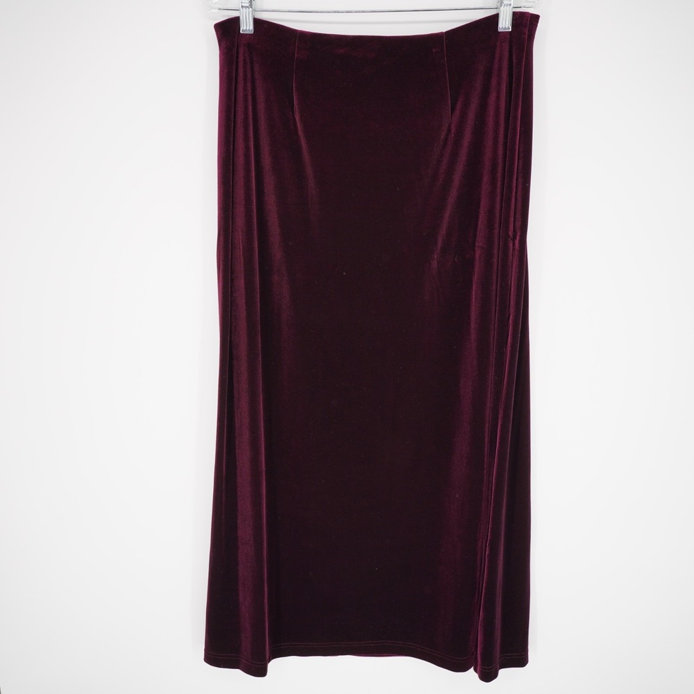 Vintage Womens Y2K Purple Velvet Midi Skirt L Holiday Party Whimsigoth Stretch - Picture 3 of 11